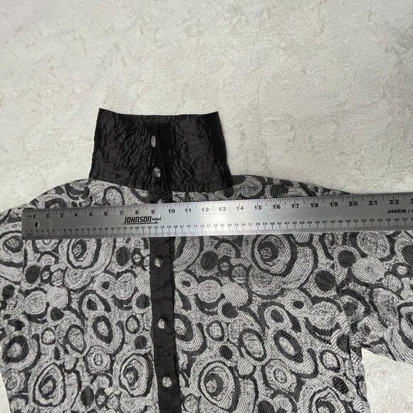 Harubella Hand Made Textured Crinkle Jacket Women Medium Button Front Gray Black - Picture 8 of 11